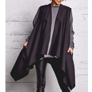 Planet by Lauren G Waterfall Long Vest Black Cotton Lagenlook Art To Wear Artsy